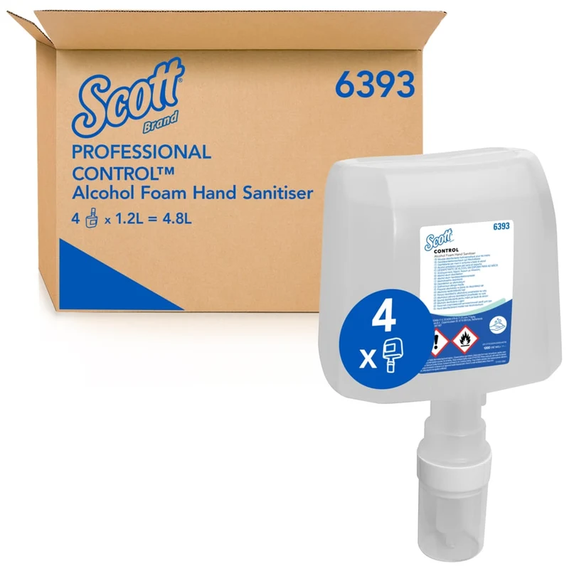 Scott® Control Hand Disinfection Foam su alcol - Basato - 1,2 LTRE Cassetta / trasparente /1.2 L - 4 cassette elettroniche | Cartone (4 cartucce)