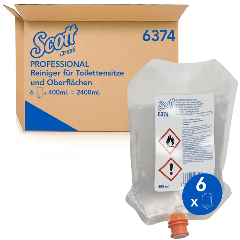 Cleaner Scott® per sedili del water e altre superfici - borsa da donatore / trasparente / 400 ml - 6 sacchetti | Cartone (6 borse)
