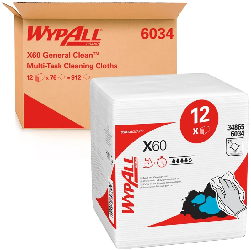 Wypall® x60 Genral Clean - Quarter / White - 12 borse x 76 fogli | Cartone (12 borse)