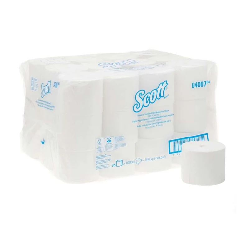 Rotoli di carta igienica Scott® Essential ™ - Coroless / Bianco - 36 piccoli rotoli x 1000 fogli di tessuto igienica | Cartone (36 piccoli rotoli)