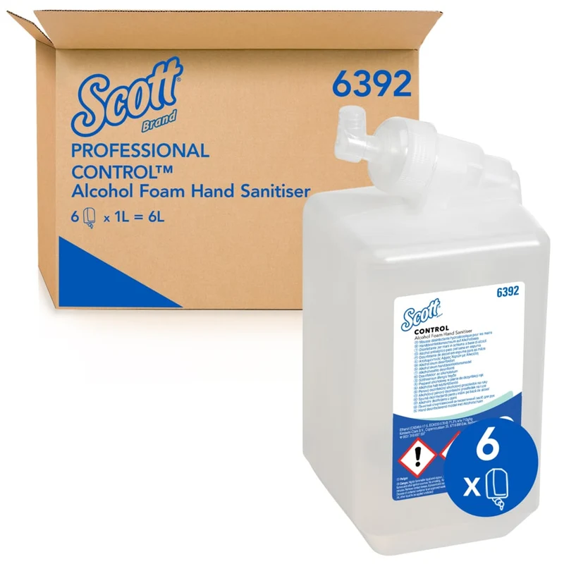 Scott® Control Hand Disinfection Foam basato sull'alcool - 1 litro di cassetta / trasparente / 1 L - 6 cassette | Cartone (6 cartucce)