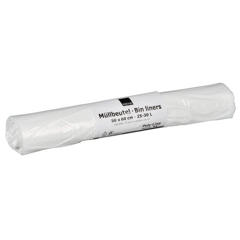 Borsa della spazzatura 25-30 L, 500x600 mm, 12,5 My LDPE White | Ruolo (50 borse)