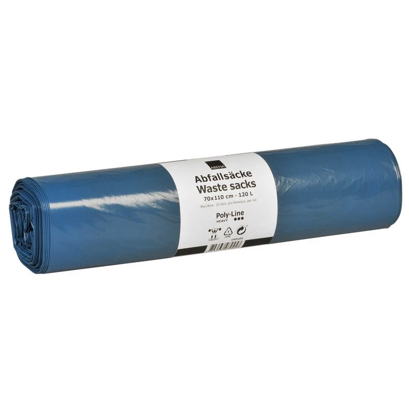 Borse per rifiuti 120 L, 700x1100 mm, 50 My lldpe, blu | Ruolo (15 borse)