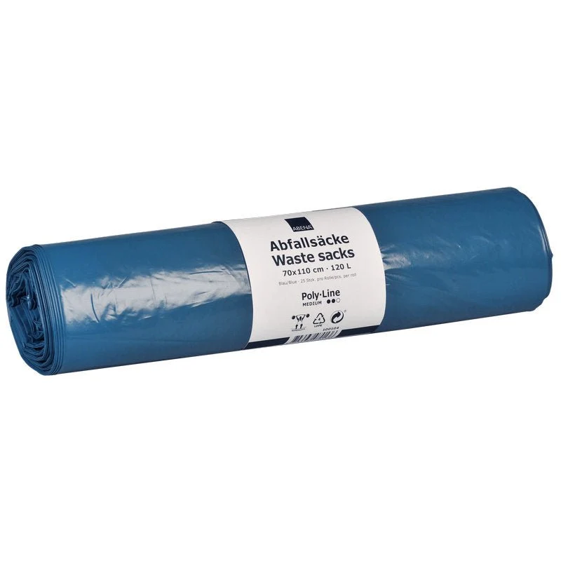 Borse per rifiuti 120 L, 700x1100 mm, 35 My lldpe, blu | Ruolo (25 borse)