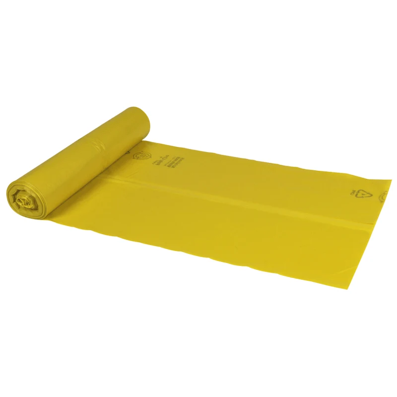Borse per rifiuti 120 L, 700x1100 mm, 34 My LDPE, Yellow | Ruolo (25 borse)