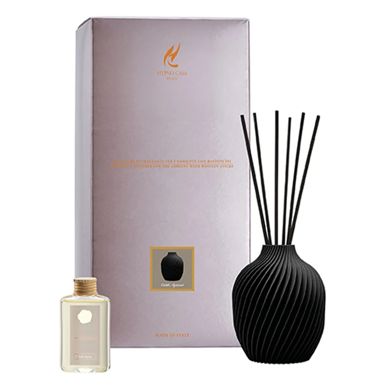 Profumatore vaso nero “Caldi agrumi” Diffusore a bastoncino, Hypno Casa, 50 ml