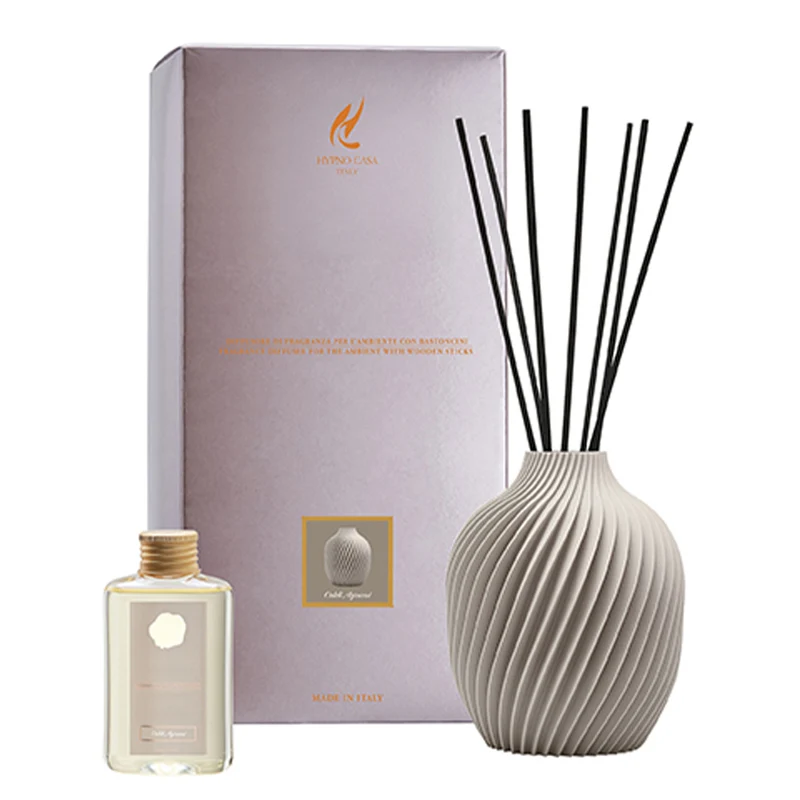 Profumatore vaso grigio chiaro “Caldi agrumi” Diffusore a bastoncino, Hypno Casa, 100 ml