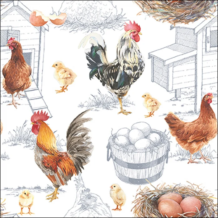 Tovaglioli in carta "Chicken farm" - pacco da 20