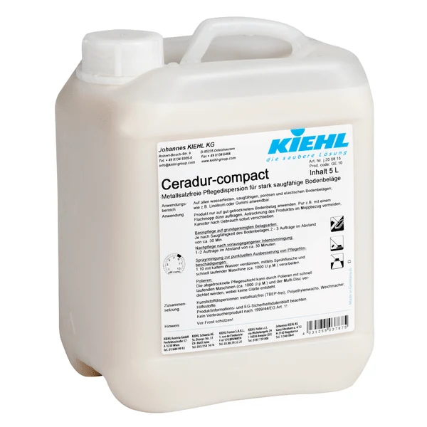 Kiehl Ceradur-compact: soluzione di manutenzione priva di sali metallici per pavimenti altamente assorbenti | Flacone (5 l)