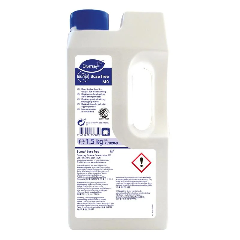 SUMA Base Free M4, detergente per lavastoviglie con effetto sbiancante attraverso ossigeno attivo | Bottiglia (1500 g)