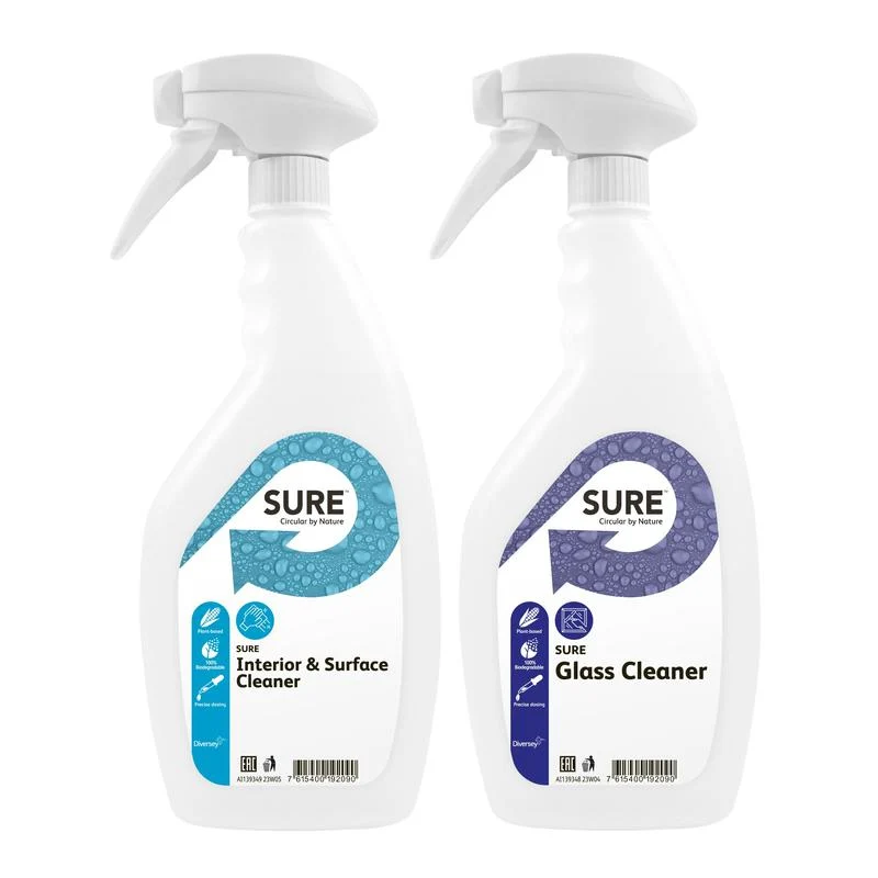 Folcone spray a trigger, bottiglia con detergente per vetro sicuro + etichetta interna e detergente per interni | Bottiglia (1 pezzo)