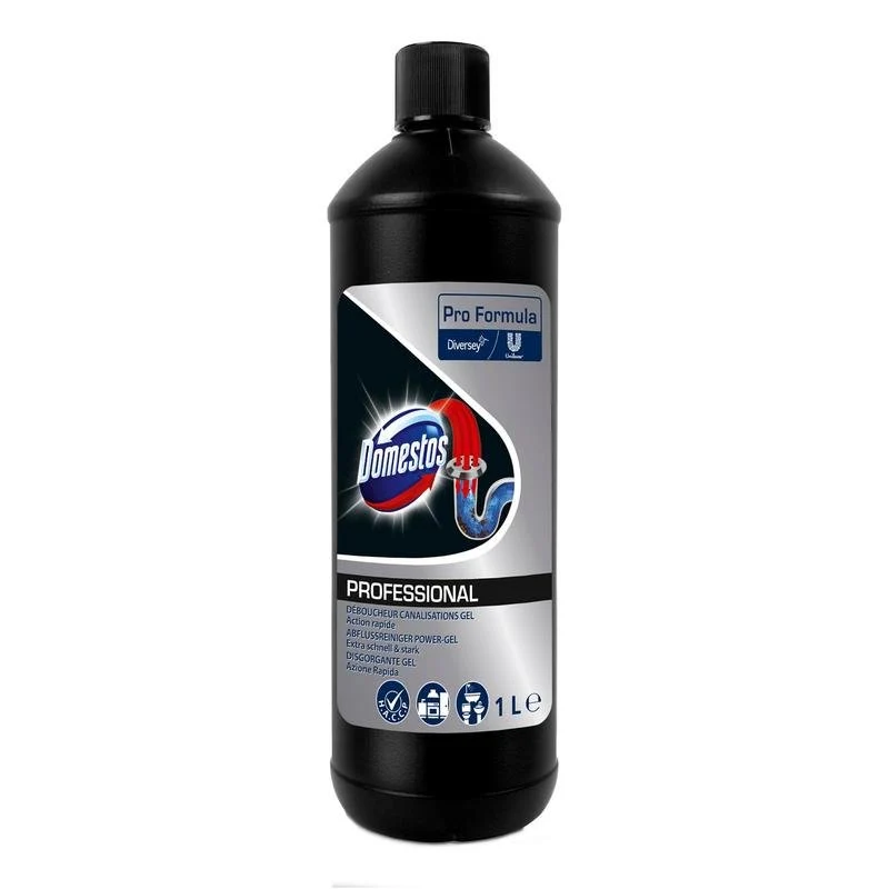 Gel di alimentazione per il detergente per drenaggio professionale di Domesto, detergente per scarico, senza tubi | Bottiglia (1 l)
