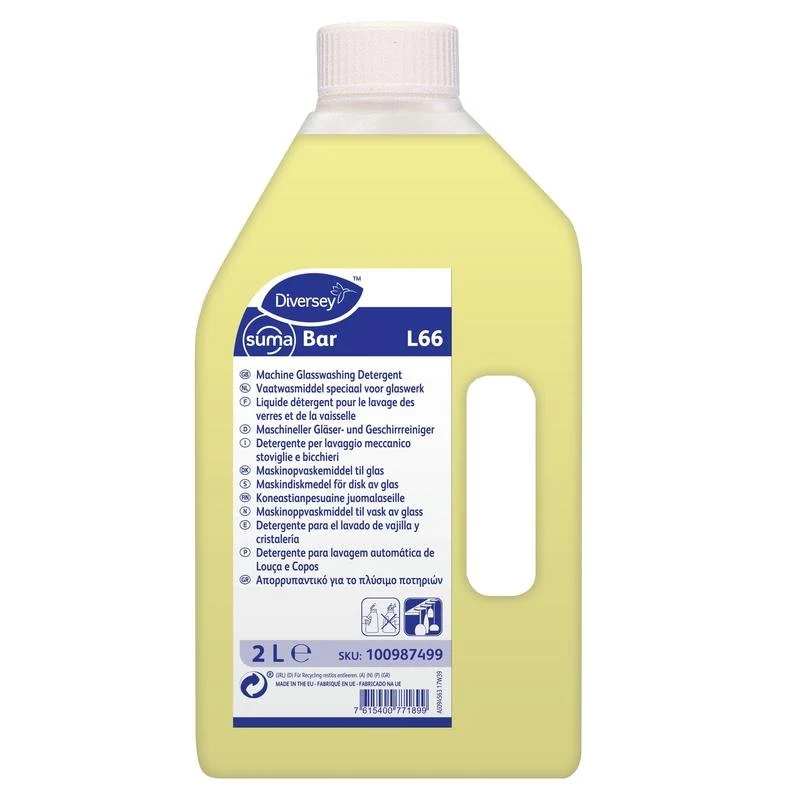 SUMA BAR L66, detergente per stoviglie speciali per occhiali | Bottiglia (2 L)