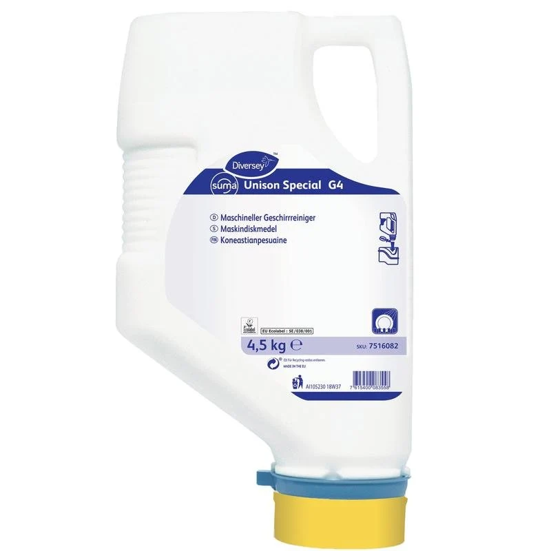 SUMA Unison Speciale G4, fosfato -este, cloro -gratuito a polvere senza macchina per la lavastoviglie per lavastoviglie per lavastoviglie per medio e acqua dura | Cartring (4500 g)