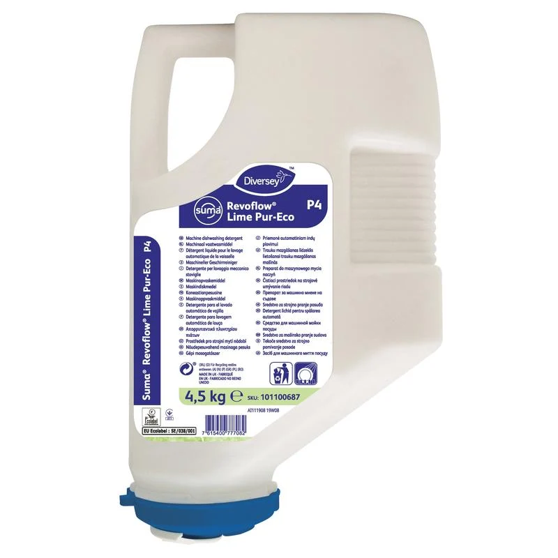 SUMA REVOFLOW LIME PUR-ECO P4, detergente per piatti ad alte prestazioni a macchina per acqua medio-duro Cartring (4500 g)