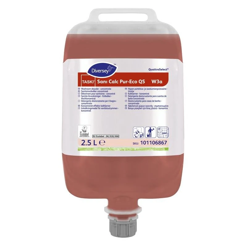 Taski sani calc pur-eco qs, detergente per basi sanitarie basato sull'acido citrico, ad alto concentrato, certificazione ambientale dell'UE | BASS (2500 L)