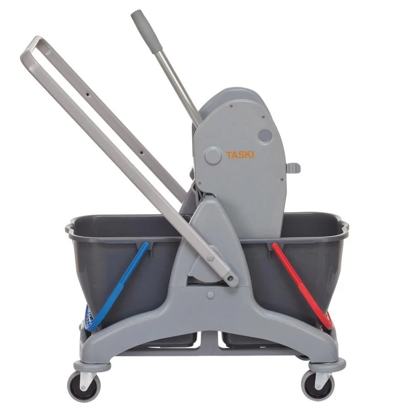 Sistema a doppio bucket taski duo mop, con due secchi di rossa e blu (blu pulito = acqua rossa = acqua sporca), telaio, barra del draw e pressione | Pacchetto (1 pezzo)