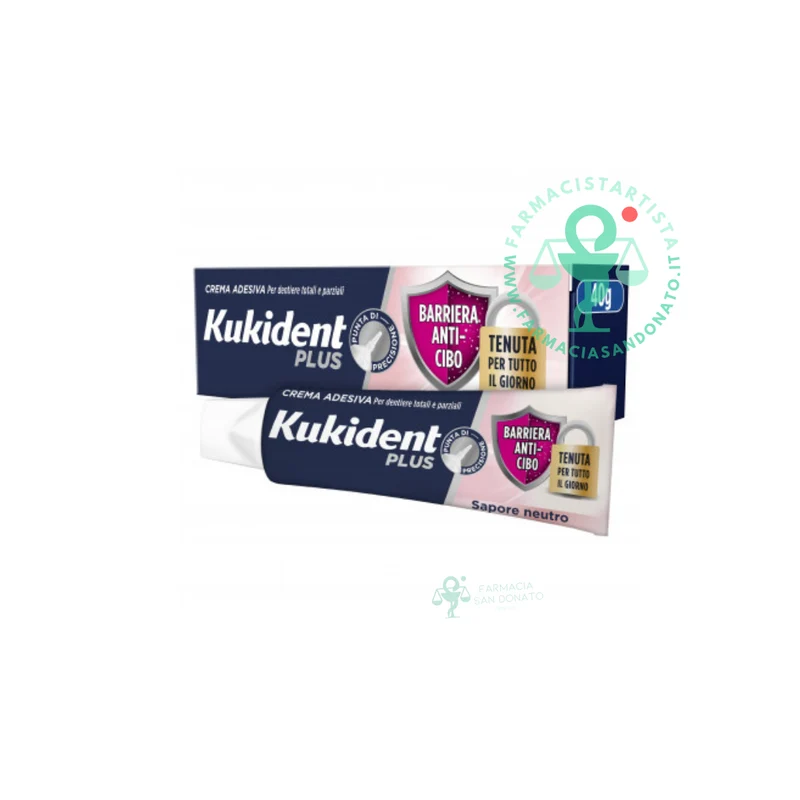 Kukident Plus Barriera Anti-cibo. Crema Adesiva Per Dentiere Totali e Parziali. Sapore Neutro 40g