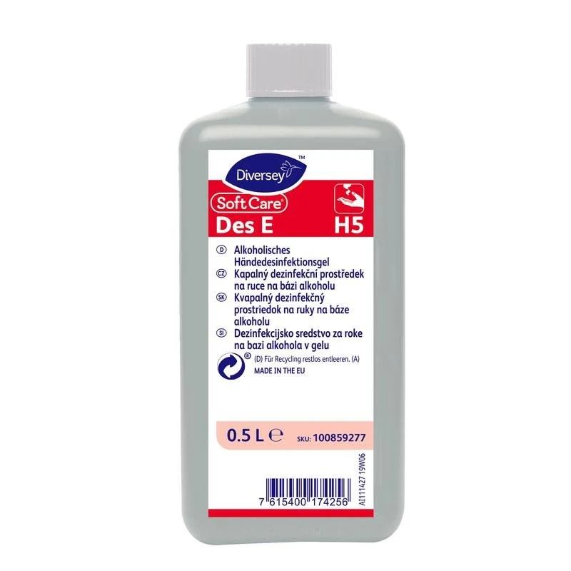 Soft Care Des E, Disinfettante a mano a forma di gel elencato a VAH | Bottiglia (500 ml)