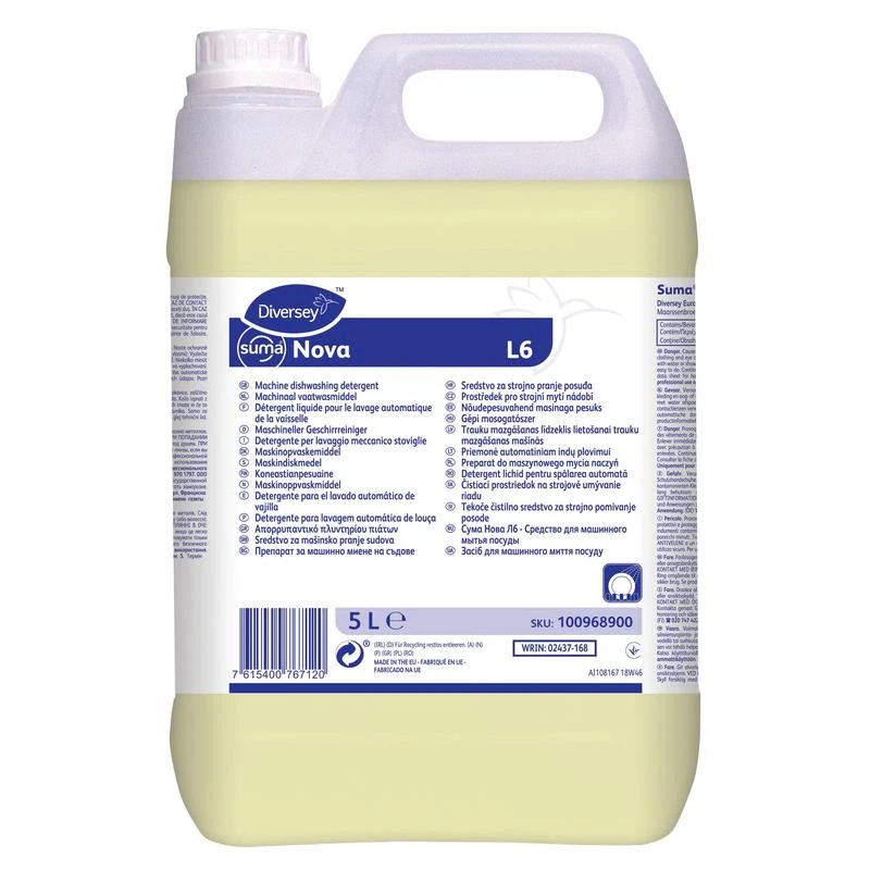 Suma Nova L6, liquido, detergente per lavastoviglie meccanico per acqua dura, cloro e senza NTA