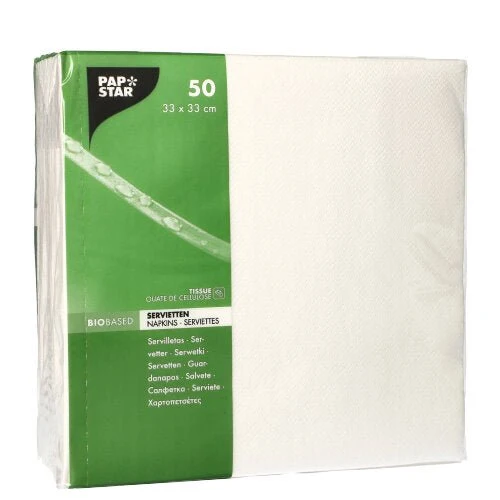 PAPSTAR Tovaglioli 1/4-pieghe, 33x33 cm, bianco, 2 strati | Pellicola (50 pezzi)