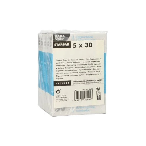 Borsa da igiene Starpak 150 28,5 cm x 8 cm x 7 cm bianco nella scatola del donatore | Slide (150 pezzi)