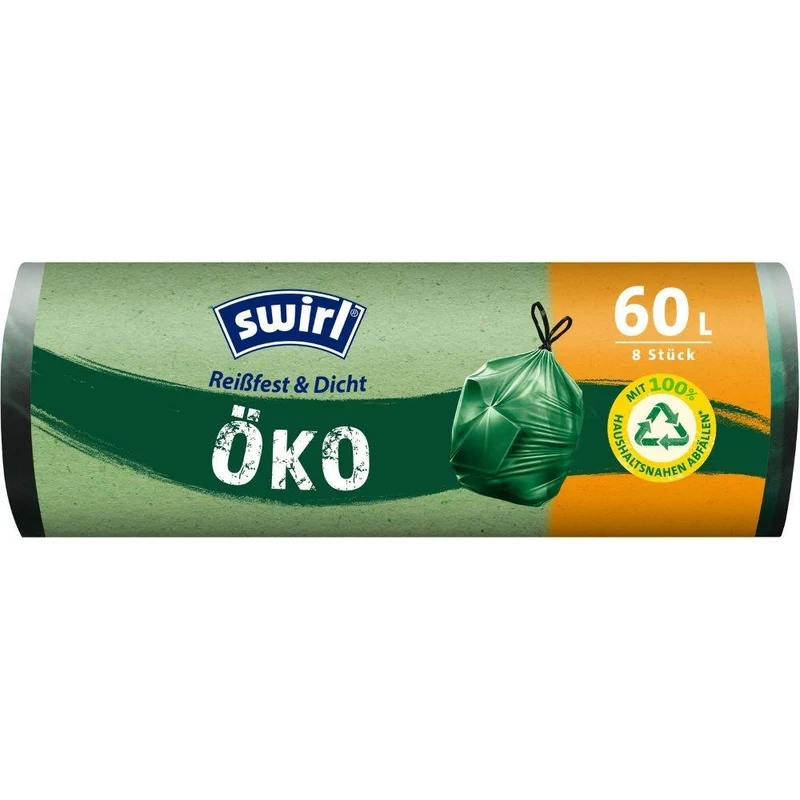 Swirl Borsa per rifiuti ecologici con nastro estratto 60 L lacrabondo e stretto | Ruolo (8 borse)