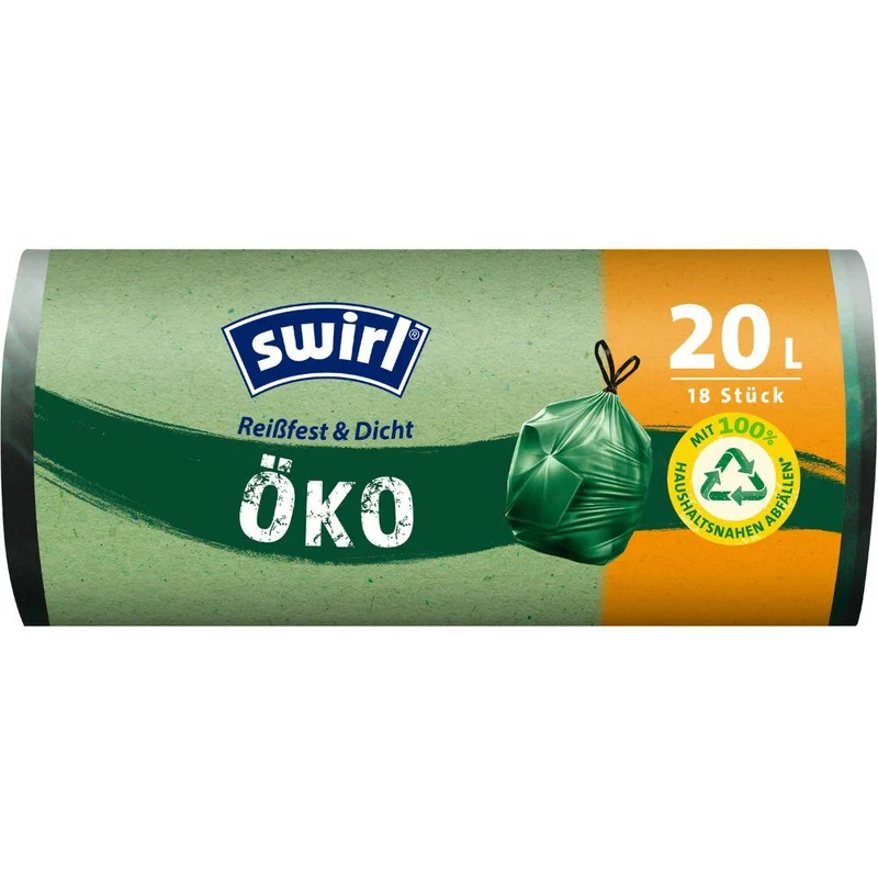 Swirl Borsa per rifiuti ecologici con nastro estratto 20 l lacrabocchi e stretto | Ruolo (18 borse)