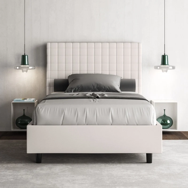 Letto imbottito Piazza e mezzo 130x190 cm Sunny - Bianco,Similpelle,Senza rete