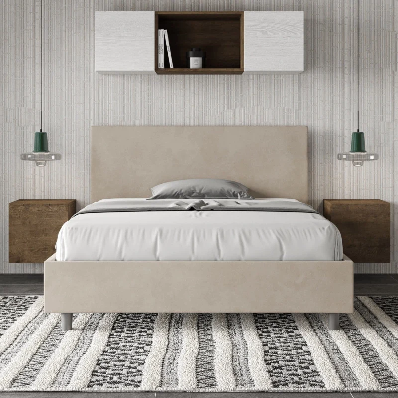 Letto imbottito Piazza e mezzo 130x210 cm Adele - Con rete,Microfibra,Sabbia