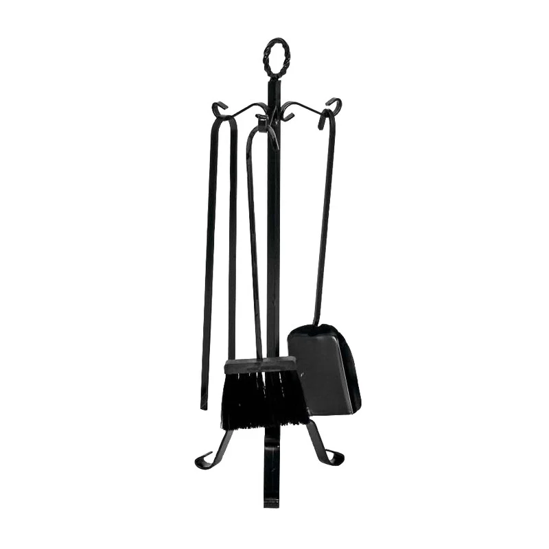 Set Accessori per Camino in Acciaio Verniciato con Anello Scopa Paletta