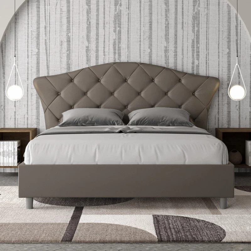 Letto imbottito Matrimoniale 160x210 cm Langre - Similpelle,Cappuccino,Contenitore