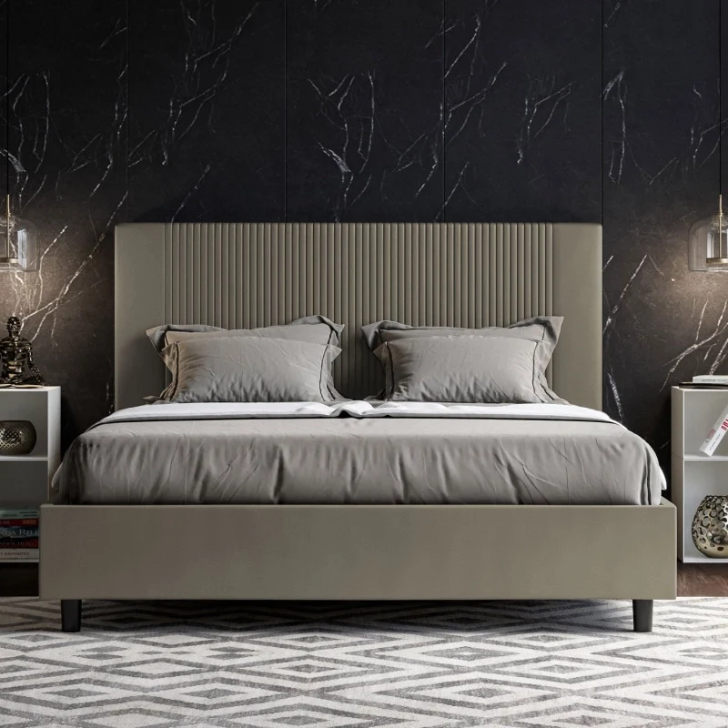 Letto imbottito Letto Matrimoniale alla Francese 150x210 cm Goya - Similpelle,Cappuccino,Contenitore