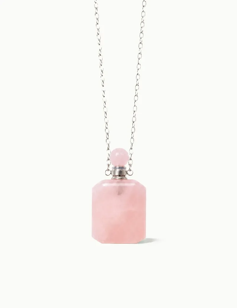 Collana per Aromaterapia in Quarzo Rosa quadrato
