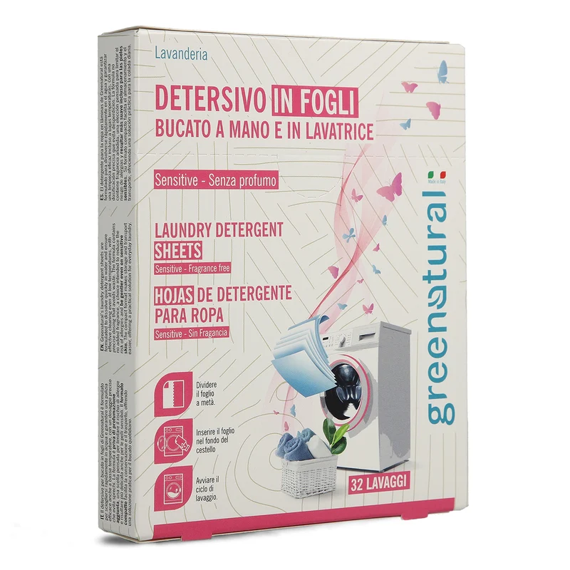Detersivo bucato in fogli pelle sensibile senza profumo GREENATURAL