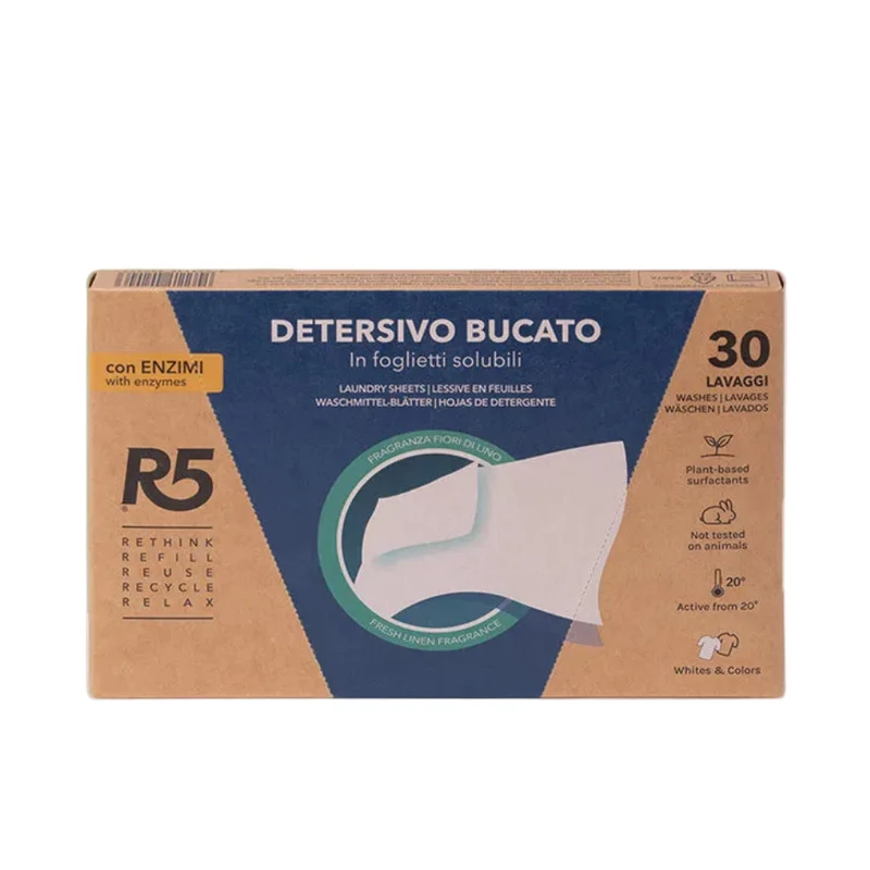 Detersivo bucato in fogli con enzimi R5 LIVING