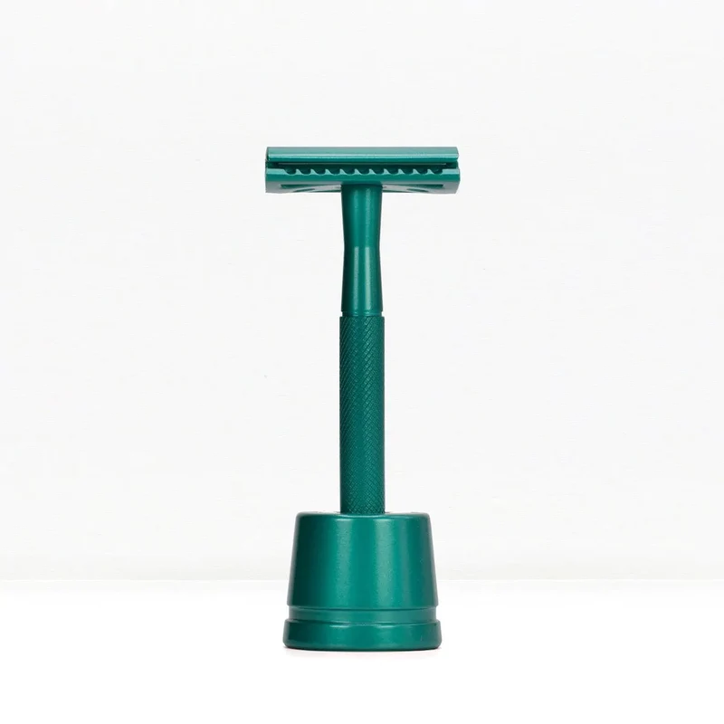 Rasoio metallo verde con base BAMBAW
