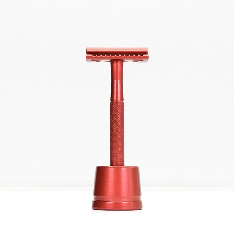 Rasoio metallo rosso con base BAMBAW