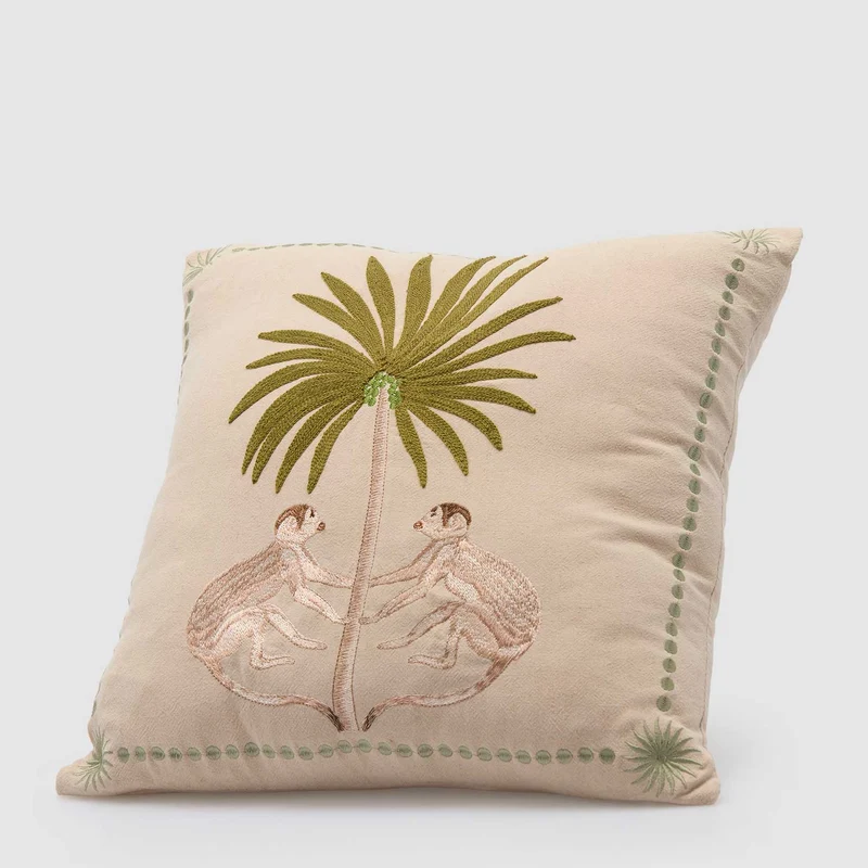 EDG Enzo De Gasperi Cuscino Quadrato con Palma e Scimmie 43x43cm