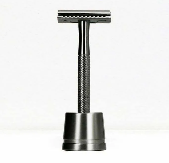 Rasoio metallo nero con base BAMBAW