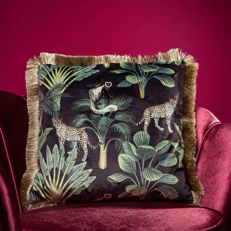WERNS Cuscino Tipo Velluto 45x45cm Jungle Giungla Sfondo Nero