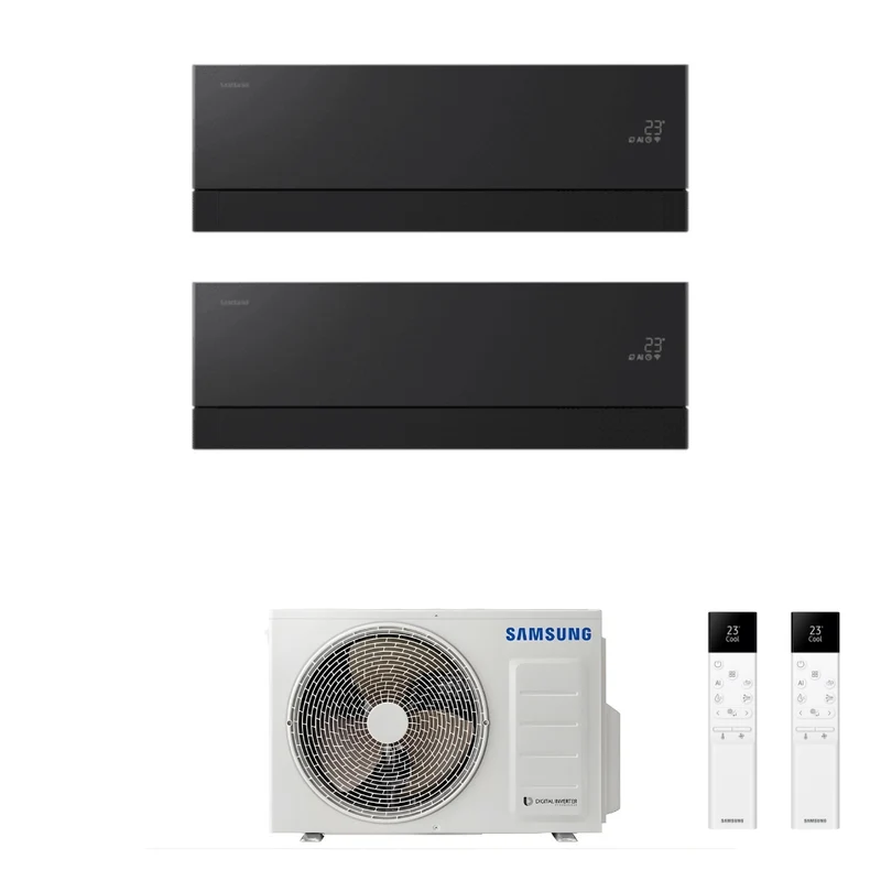 Condizionatore Climatizzatore Samsung Dual Split Inverter Windfree Première+ Plus R-32 12000+12000 BTU Soapstone Charcoal Wi-Fi Integrato Con AJ050TXJ2KG/EU 12+12