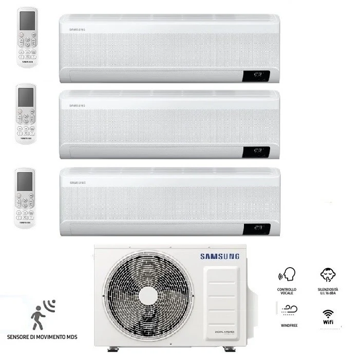 Condizionatore Climatizzatore Samsung Trial Split Inverter Windfree Elite S2 R-32 Wi-Fi 9000+9000+12000 BTU Con AJ068TXJ3KG/EU