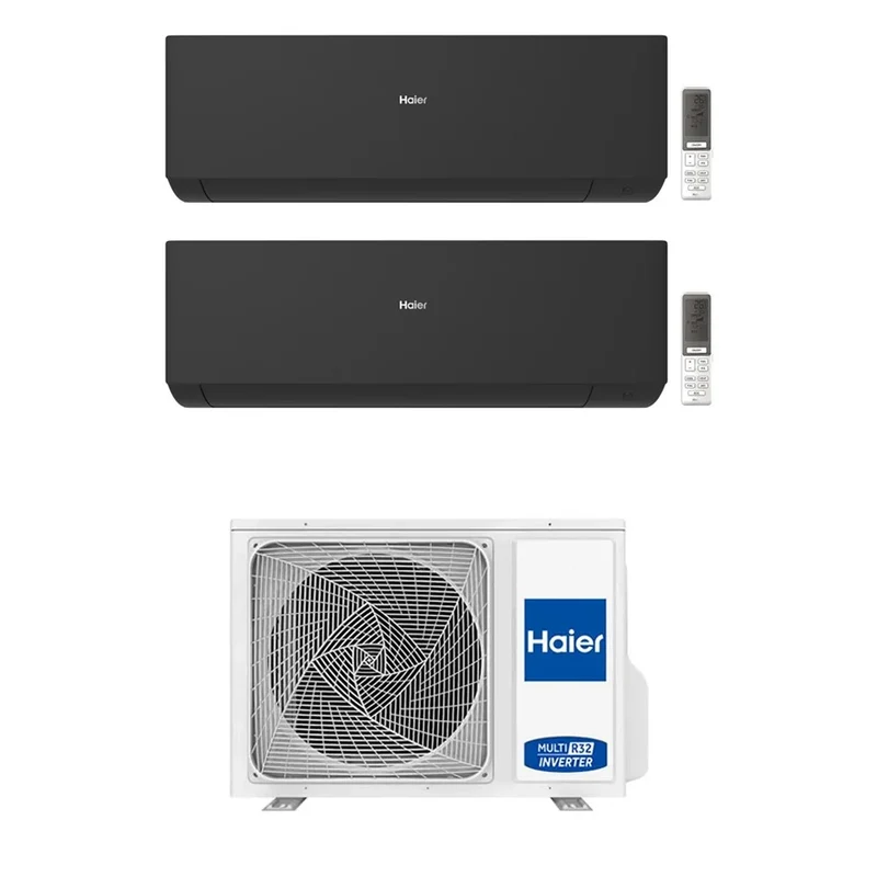 Condizionatore Climatizzatore Haier Dual Split Inverter Modello Expert Nero 7000+12000 BTU R-32 Wi-Fi Integrato Con 2U40S2SM1FA