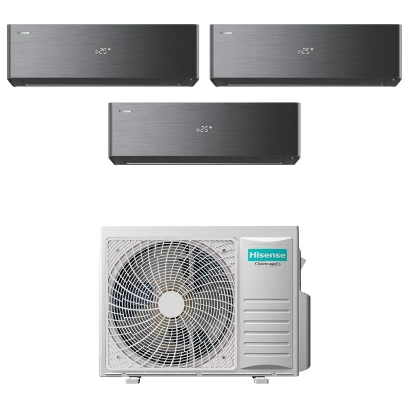 Condizionatore Climatizzatore Hisense Trial Split Inverter R-32 Serie Energy Pro X Black 9000+9000+9000 BTU Con 3AMW62U4RJC Wi-Fi Integrato 9+9+9