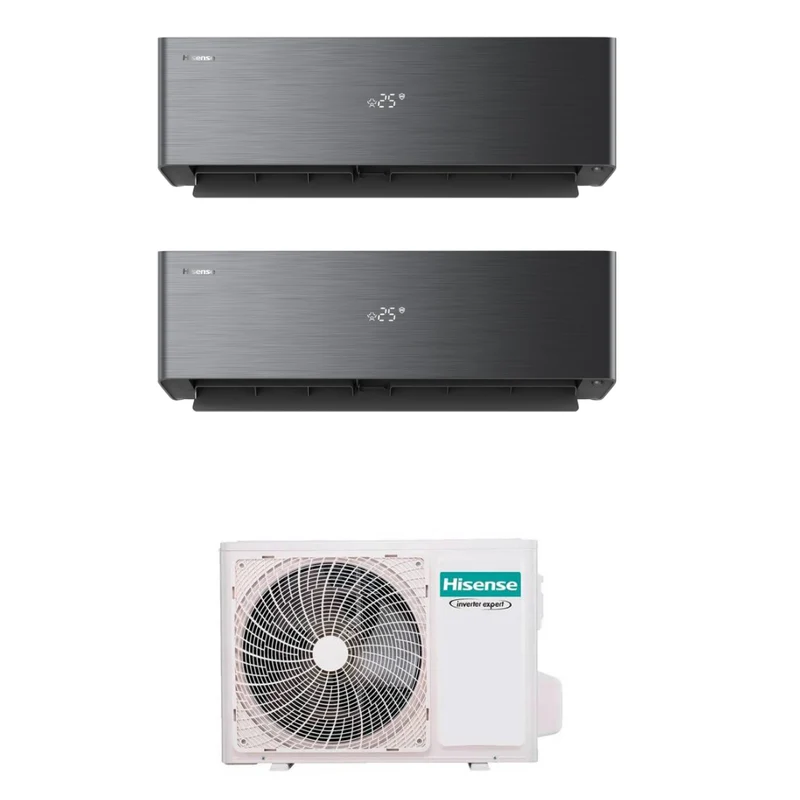 Condizionatore Climatizzatore Hisense Dual Split Inverter R-32 Serie Energy Pro X Black 12000+12000 BTU Con 3AMW72U4RJC Wi-Fi Integrato 12+12