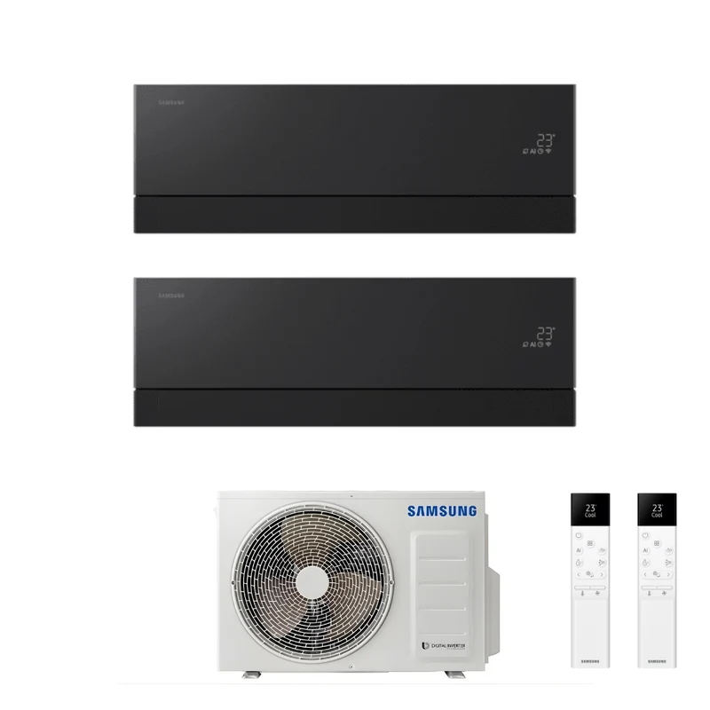 Condizionatore Climatizzatore Samsung Dual Split Inverter Windfree Première R-32 12000+12000 BTU Soapstone Charcoal Wi-Fi Integrato Con AJ050TXJ2KG/EU 12+12