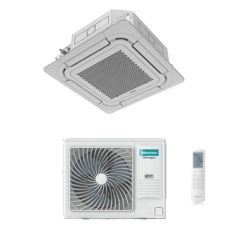 Condizionatore Climatizzatore Hisense Inverter Cassetta Round Flow 90x90 Monosplit Trifase R-32 42000 BTU AUC125UR4RKC8/AUW125U6RW8 Wi-Fi Optional - Comando Incluso
