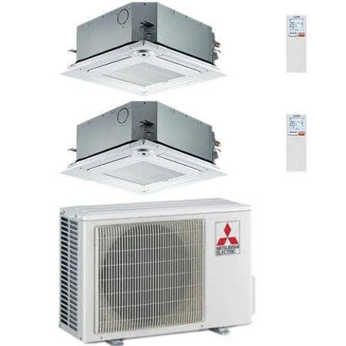 Condizionatore Climatizzatore Mitsubishi Electric Dual Split Cassetta R-32 60X60 9000+9000 BTU Con MXZ-2F42VF4 Wi-Fi Optional