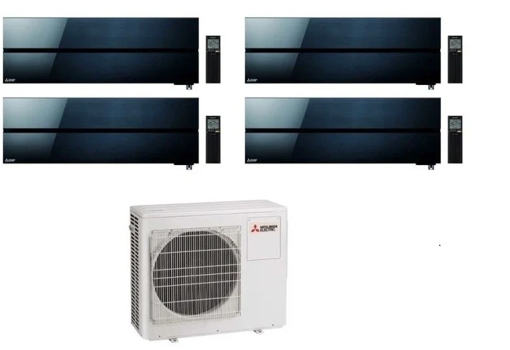 Condizionatore Climatizzatore Mitsubishi Electric Quadri Split Kirigamine Style Onyx Black R-32 9+9+12+12 BTU Con MXZ-4F72VF4 Wi-Fi Integrato